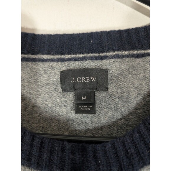 J. Crew Sweater Men Sz M Colorblock Gray Tan Lambswool Crew Neck Preppy Pullover - Picture 3 of 7
